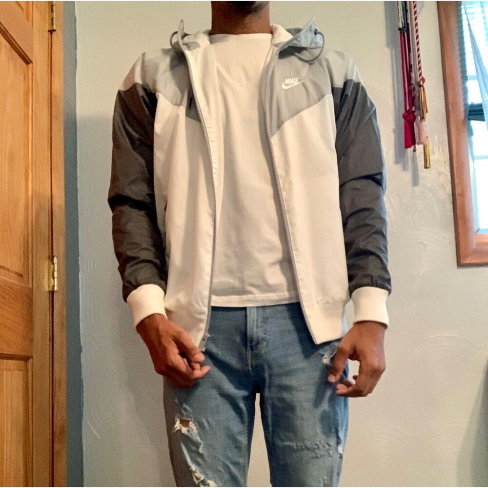 Nike Vintage Super Rare Windrunner Heritage Jacket Gray Black White Nylon Small